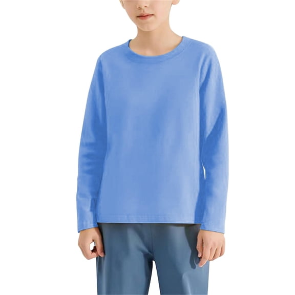 Abcomgle Long Sleeve T Shirts for Boys 10-12 Casual Cotton Crewneck Tshirts for Boys Cotton Basic Top for Boys Cotton Blouses for Boys,Light Blue,12-13Years