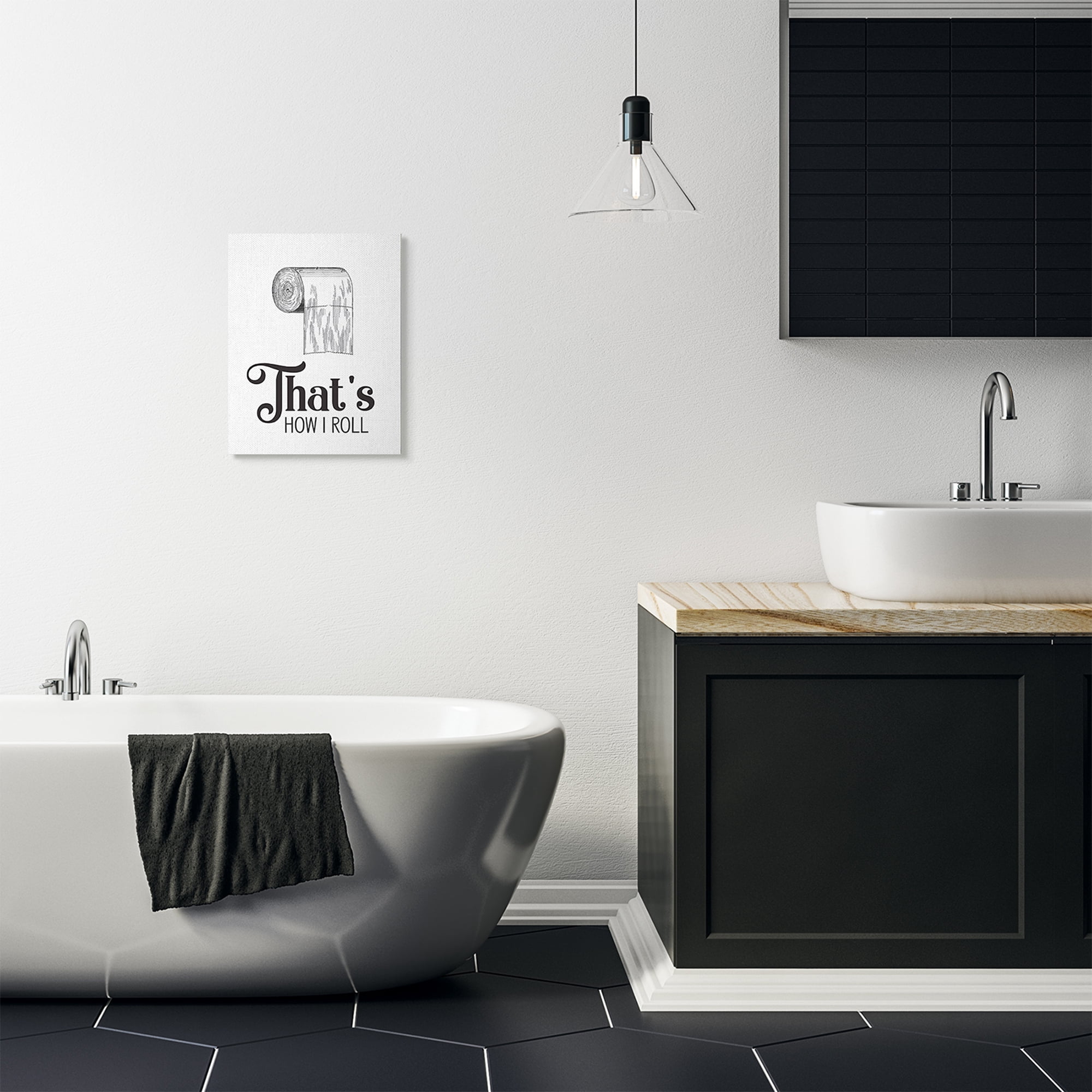 Stupell Industries That's How I Roll Toilet Paper Bathroom Word Design Canvas Wall Art by Lettered and Lined
