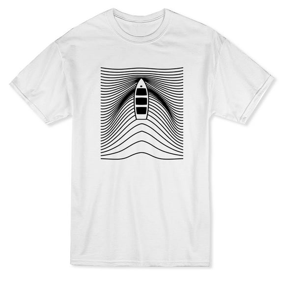 Dingy Boat Waves Pattern Graphic Design Men White T-Shirt, Male Large