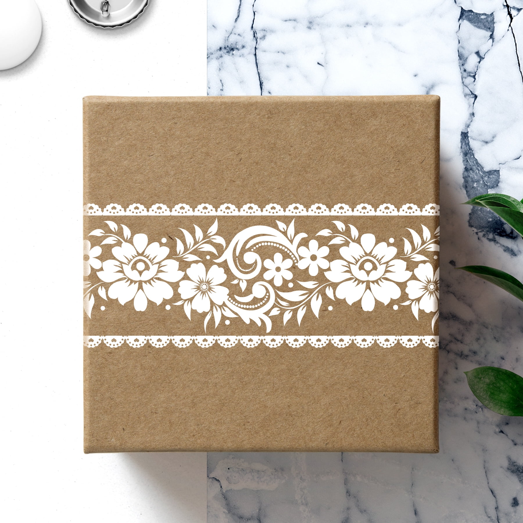 Yenhome Floral Wallpaper Border White Lace Peel and Stick Wallpaper Border Transparent Door Waist Line Office Glass Stickers Self Adhesive Wall Border for Bathroom Kitchen Gift Box Decor 4 inX32.8 ft