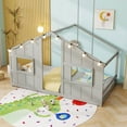 thumbnail image 2 of Costway Twin Size House Floor Bed with LED Lights Solid Wood Bed Frame without Slats Gray, 2 of 10