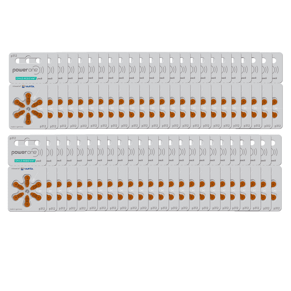 PowerOne Size 312 Hearing Aid Batteries - 50 x 6 packs = 300 pcs.