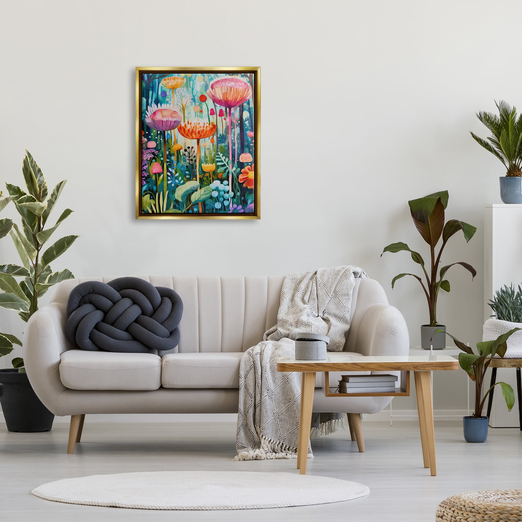 Stupell Industries Whimsical Garden Landscape Botanical & Floral Painting Gold Floater Framed Art Print Wall Art, 25 x 31