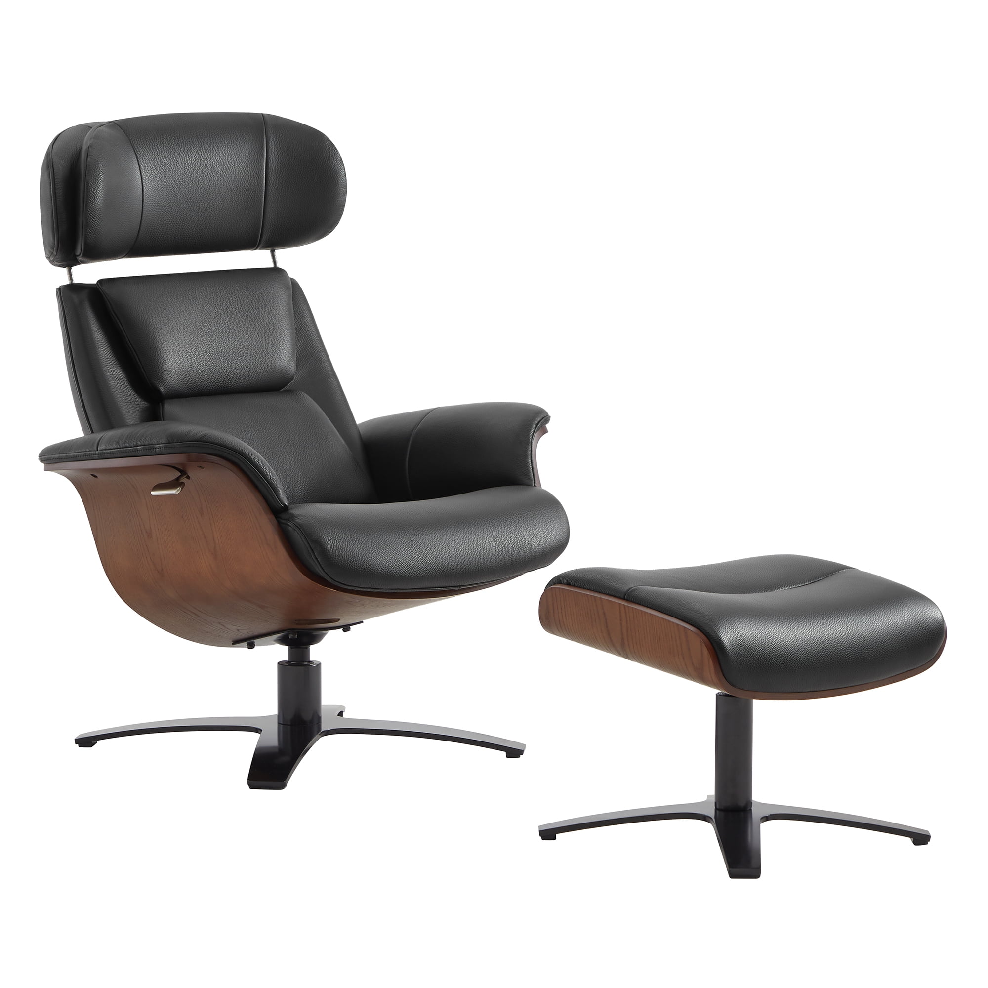 CHITA Swivel Recliner Chair with Ottoman Set & Adjustable Headrest, Leather Lounge Accent Arm Chairs for Living Room Bedroom, Black