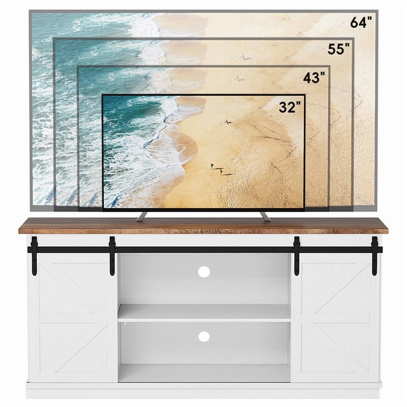 Vineego Rustic Modern TV Stand for 65-Inch TVs - Entertainment Center with Storage Cabinet & Sliding Barn Door Design,White