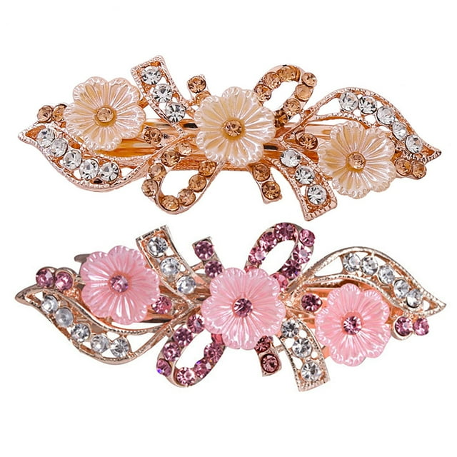 2 piezas Pin de pelo de diamantes de imitación Rose Flower Shape Pony Holder Clip de cola de caballo Flower Bobby Mujeres Tocado Decoraciones para el cabello para mujeres (Color surtido)