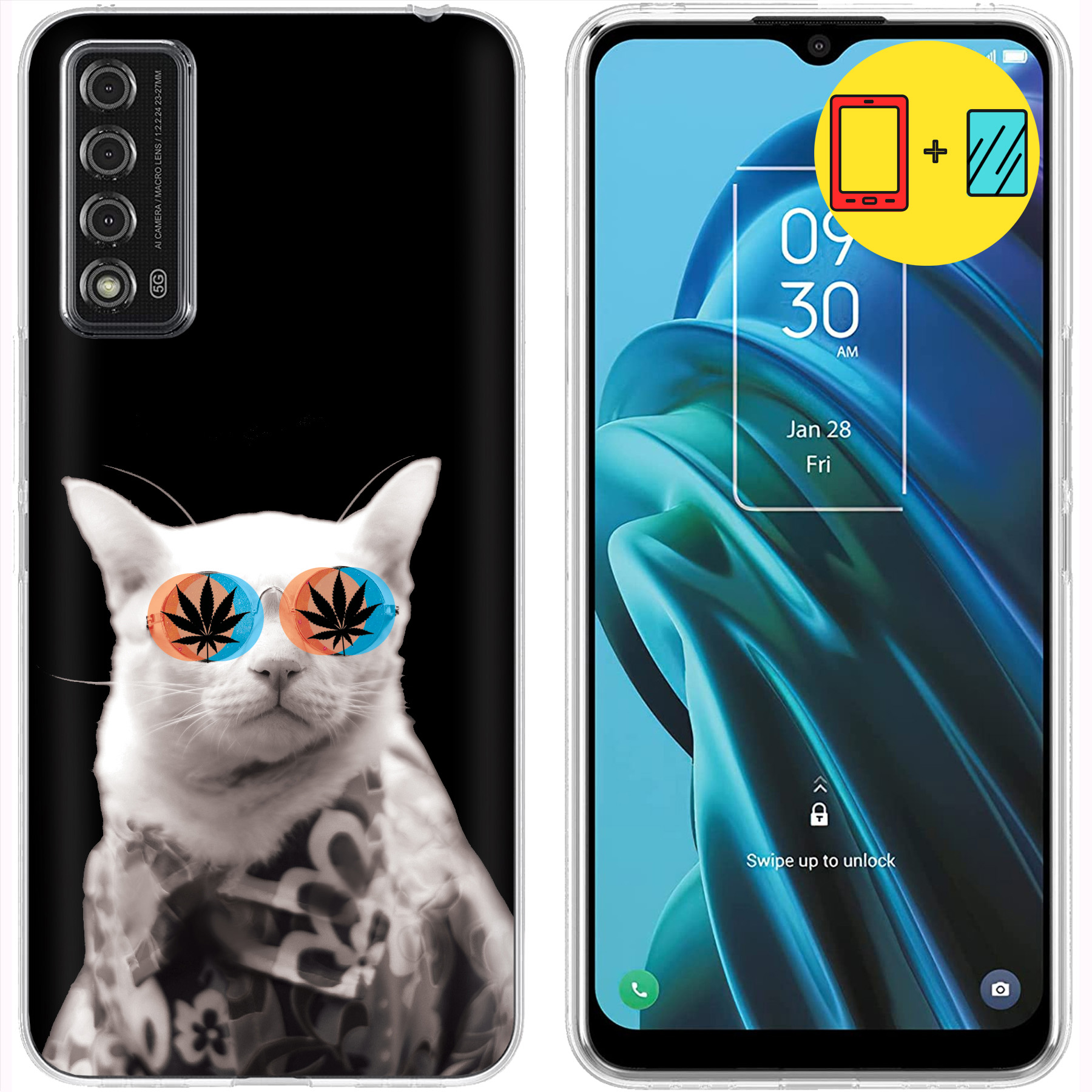TalkingCase Slim Phone Case Compatible for TCL Stylus 5G 2022, Stoner Cat Print, w/ Glass Screen