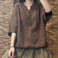 thumbnail image 2 of Timegard Hauts d'Été pour Femmes Col Montant Boutons Ample Léger Décontracté Manches Courtes Blouse, 2 of 6