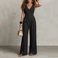 thumbnail image 5 of Jumpsuits for Women Cotton Sleeveless V Neck High Waist Slimming Jumpsuit Casual Fashionable Solid Color Loose Wide Leg Romper Jumpsuit with Pocket, 5 of 7