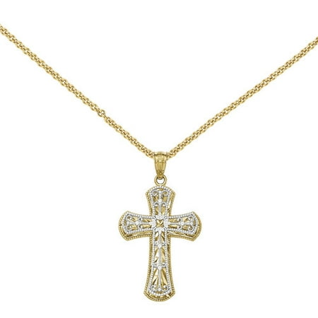 14kt Yellow and White Gold Polished 2-Level Cross Pendant