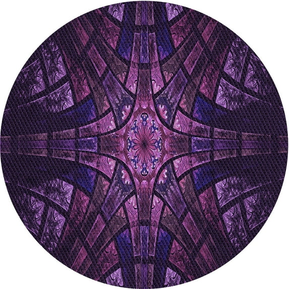 Ahgly Company Indoor Round Patterned Deep Purple Area Rugs, 7' Round