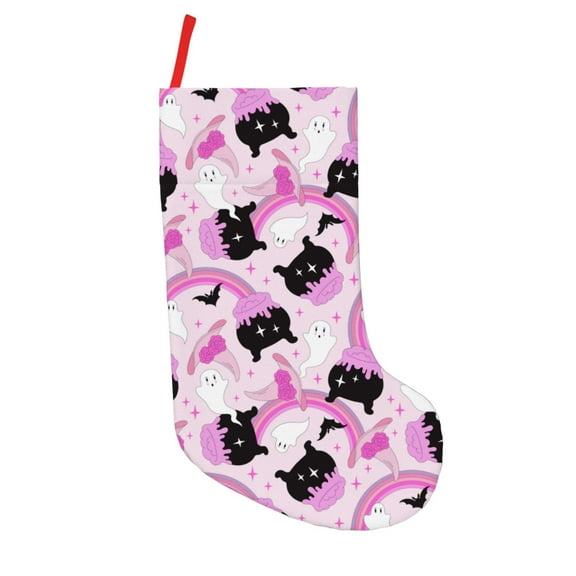 Wukai Pink Girl Halloween Print Christmas Stockings 18" Christmas Stocking Snowman Burlap Plaid Xmas Stocking Holiday Christmas Decoration Gifts for Family Kids