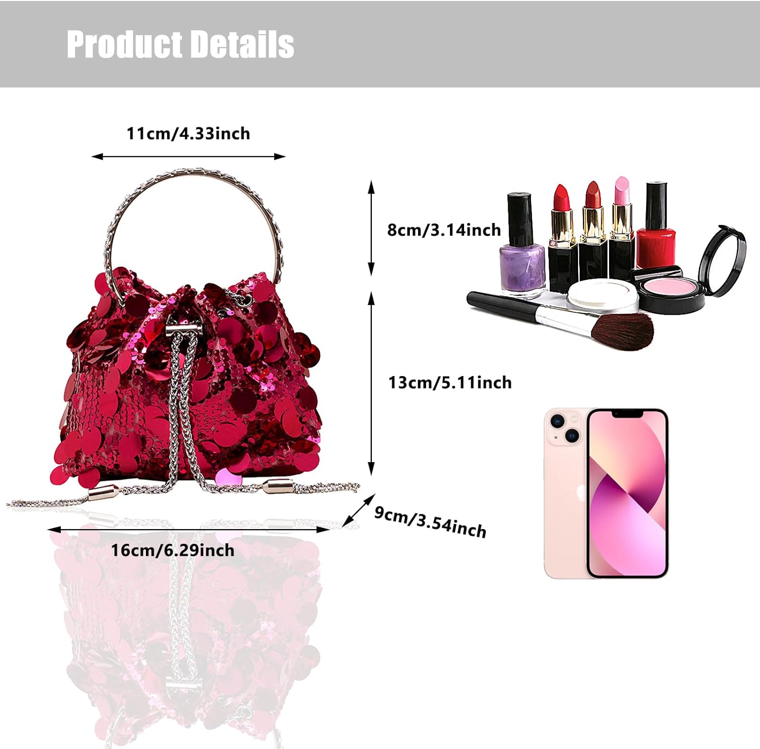 Sparkly Sequin Evening Handbags Purse for Women Glitter Clutch Crossbody Bag for Evening Wedding Party Prom