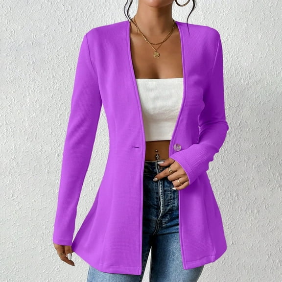 Womens Blazer Long Sleeve V Neck Solid Color Office Jacket Comfort Fit Lightweight Tops for Women Business Casual Cardigans