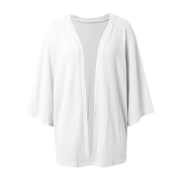 BYHONG Women Cardigan Lightweight Cardigan Knit 3/4 Batwing Sleeve Cardigan Casual Soft Open Front Cardigan Beach Cover Up Top White S