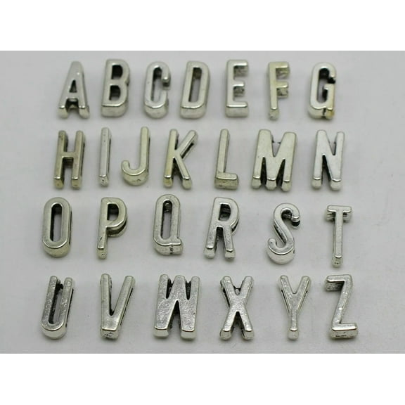 U8MO 260 Silver Tone Alphabet Letter Slide Charm Beads Fit 7mm Slider Wristbands