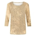 thumbnail image 4 of EchfiProm Tee Shirts Womens Beige 3/4 Sleeve Pullover Crew Neck Graphic Dressy Casual Loose Fit Tops, 4 of 9