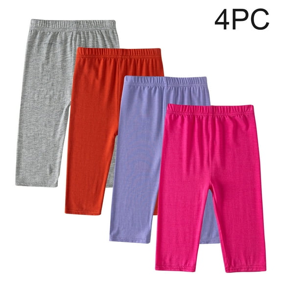 ATOGUTA Elastic Waist Capris for Girls Elastic High Waist Breathable Leggings Soft Stretchy Cropped Pants 4-Pack Multicolor, Size 2-13 Years