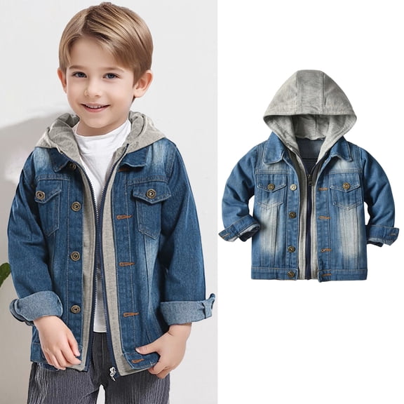 Toddler Boys Denim Jacket Long Sleeve Denim Hoodie Blue Jean Jacket Boys Lightweight Jacket 2-3 Years Jacket Boys