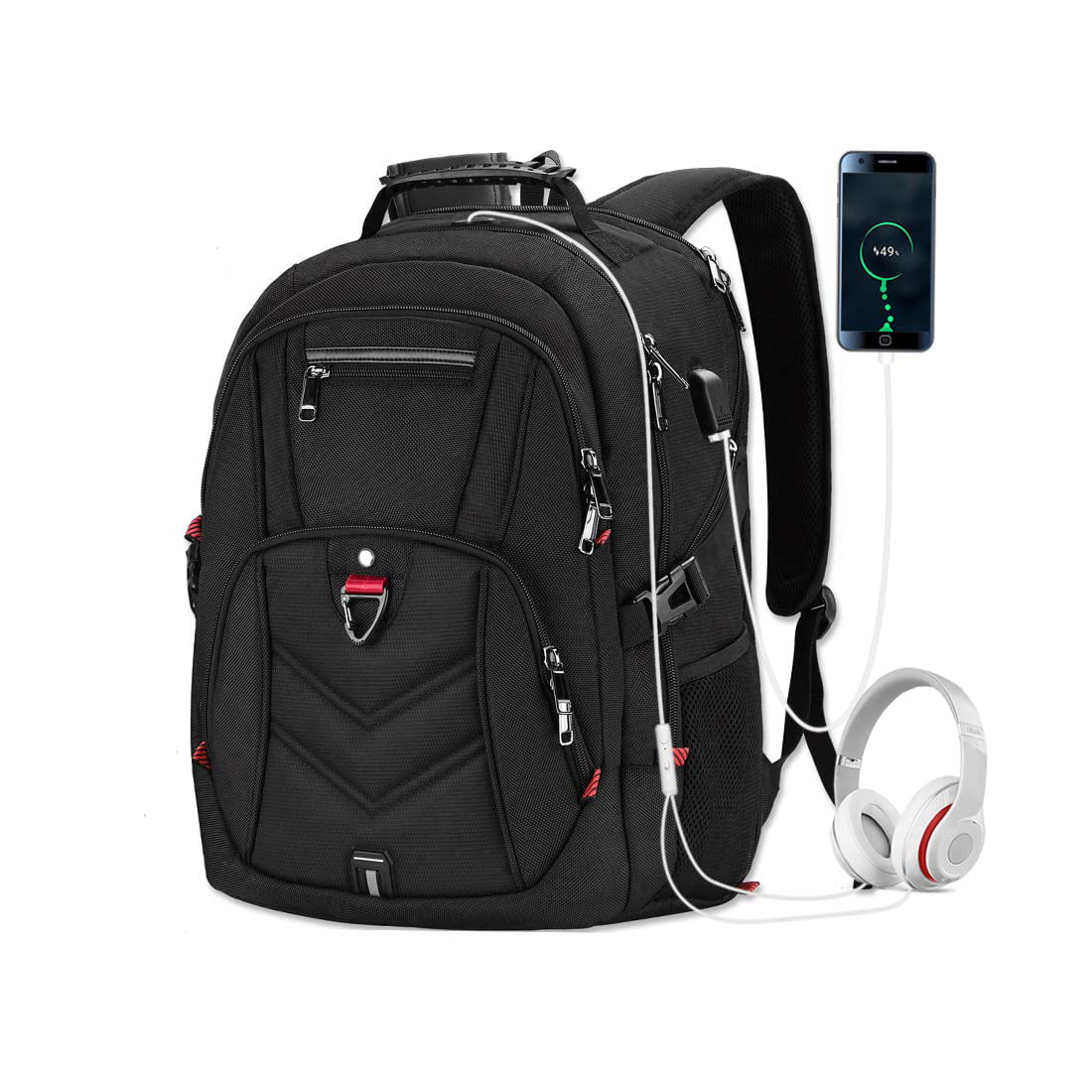 Ha-Rley Qui-Nn 17inch Durable Student Bookbag Laptop Backpack Travel Bag with USB Charging Port for Men Women Boys Girls 