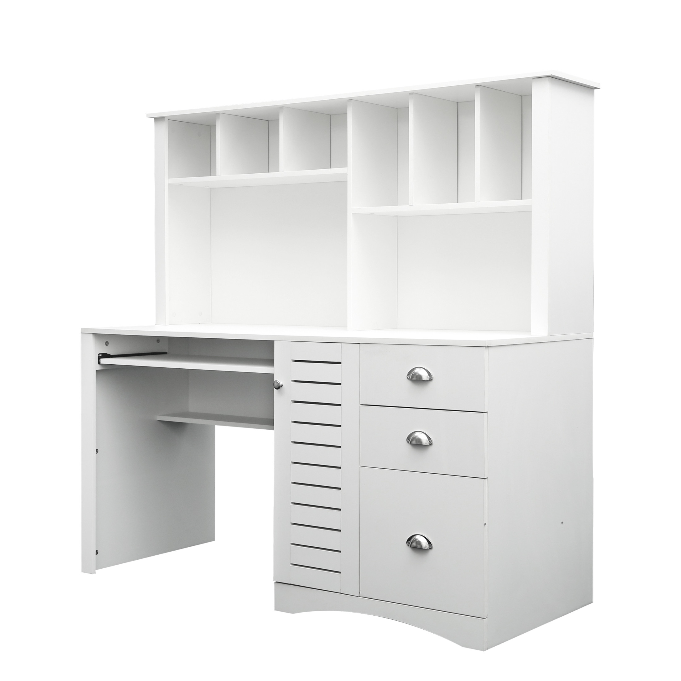 Noble House 59" Computer Desk with Hutch, Drawers, 2-Tier Shelf & Concealed PC Cabinet, for Home Office, White