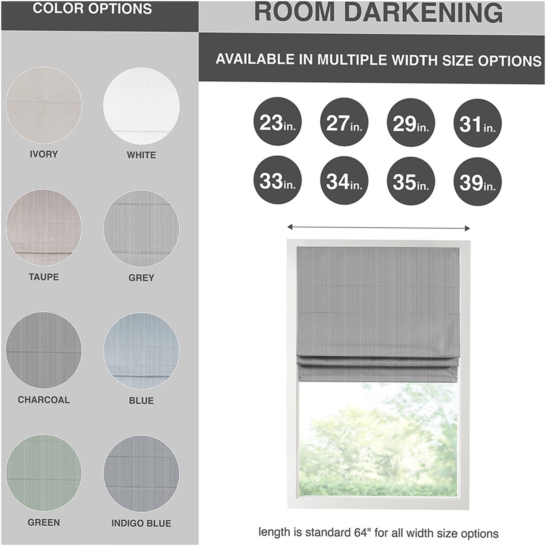 JERFIT Grey Basketweave Cordless Roman Shade for Windows, Thermal Insulated Room Darkening Window Blinds, 64" Length, Easy Mount & Clean, Polyester Fabric