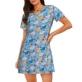 thumbnail image 1 of Balery Cute Chickens and Flowers Camisón de manga corta con cuello redondo para mujer, cómodo y elegante., 1 of 6