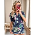 thumbnail image 6 of ZXSXSY Dressy Blouses for Women Hawaiian Shirts Tropical Floral Printed V Neck Short Sleeve Casual Tunic Tops, 6 of 7