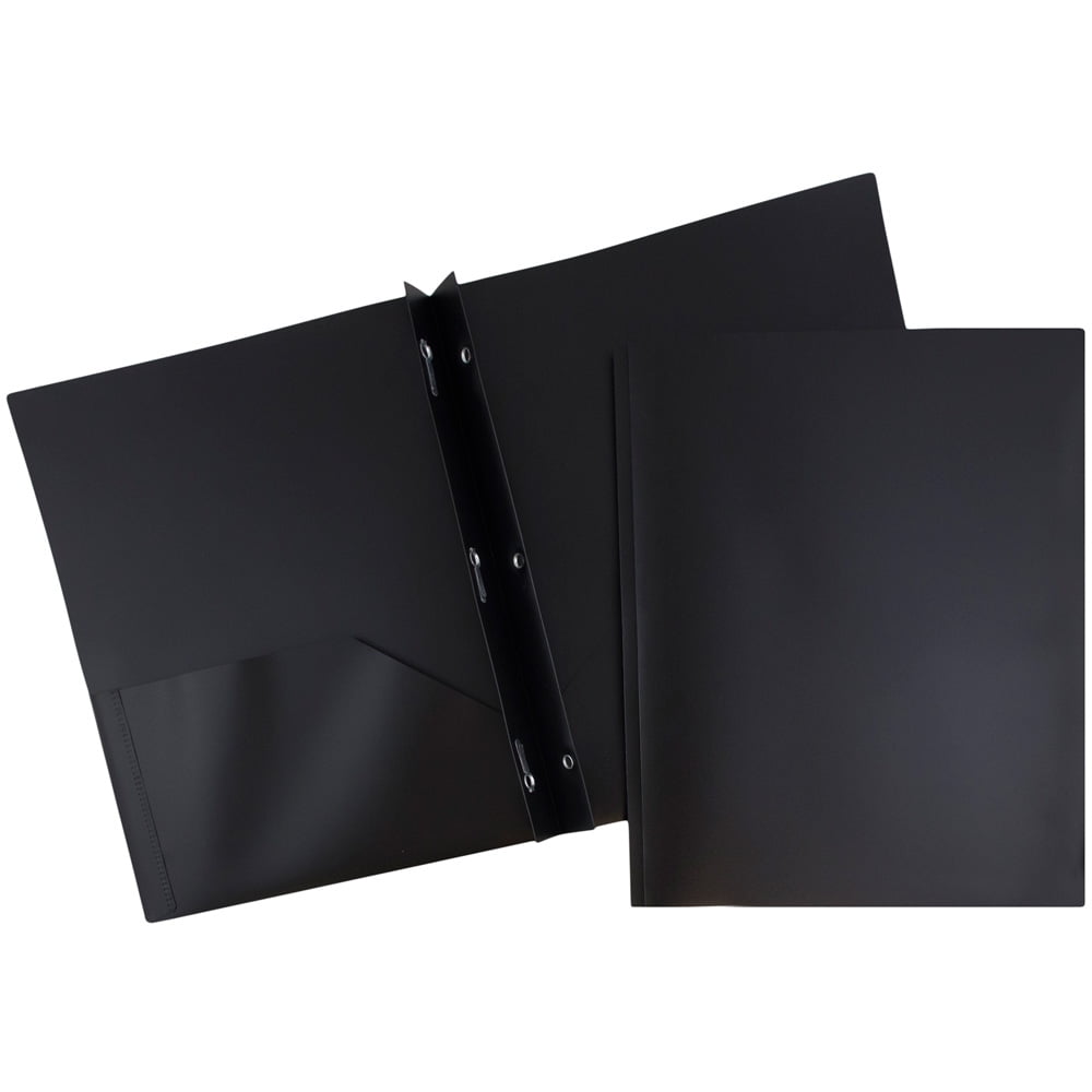 JAM Medium Weight Plastic Presentation Folder with Clasps, Black, 6/pack