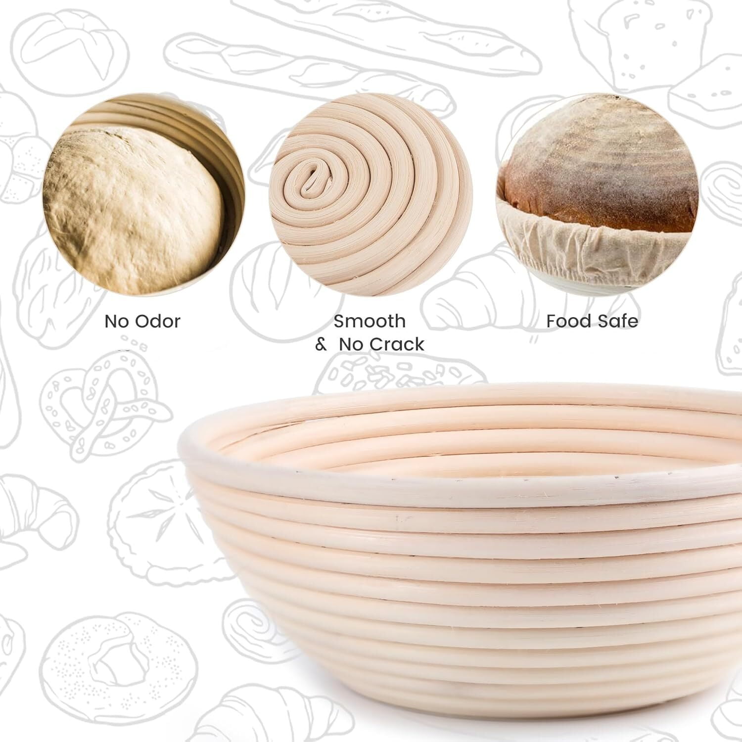 ALLJOY 2pcs Banneton Bread Proofing Basket with 2 Bread Bag，9 Inch Set of 2 Round Sourdough Bread Proofing Baskets Baking Supplies，Sourdough Starter Kit