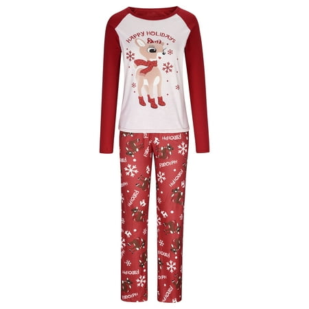 

KBKYBUYZ Christmas Parent-Child Outfit Women Long Sleeve Antler Parent-Child Outfit Printed Housewear Pajama Suit Top+Pants Suit (Mom) Parent-Child Outfit
