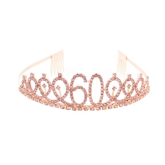 FRCOLOR Alloy and Rhinestone Birthday Crown with Hair Comb for Decoration Rose Gold Suitable for Different Ages