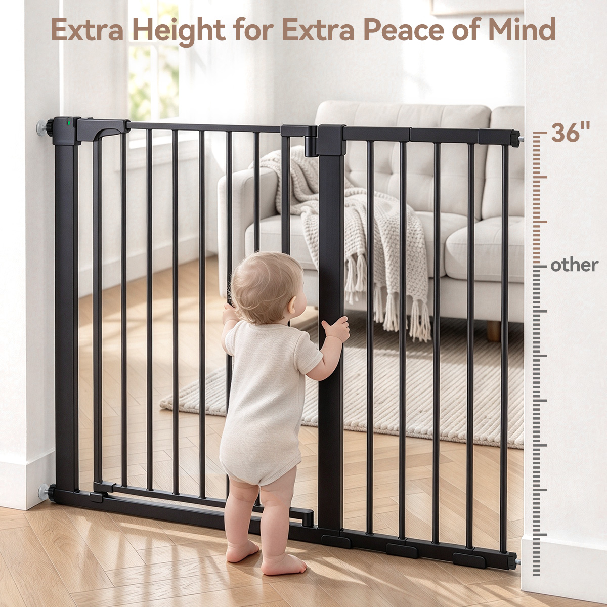 Caveen Extra Tall Baby Safety Gate, 29.5-46 in, Black photo 2