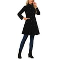 thumbnail image 2 of Abrigo de terciopelo A-Line para mujer INSPIRE CHIC, de doble botonadura, con cuello alto, abrigo de invierno de longitud media, color negro, talla M, 2 of 6