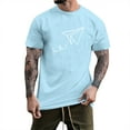 thumbnail image 1 of BOBOGOJP T-shirt en Coton pour Homme à Rayures, Manches Courtes, Col Ras du Cou (Bleu Pâle, TG), 1 of 5