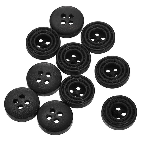 10pcs 20L DIY Sewing Buttons 1/2"(12.5mm) Wooden Round Flat 4-Hole Craft Replacement Buttons for Sewing Clothing Handmade Crafts, Black