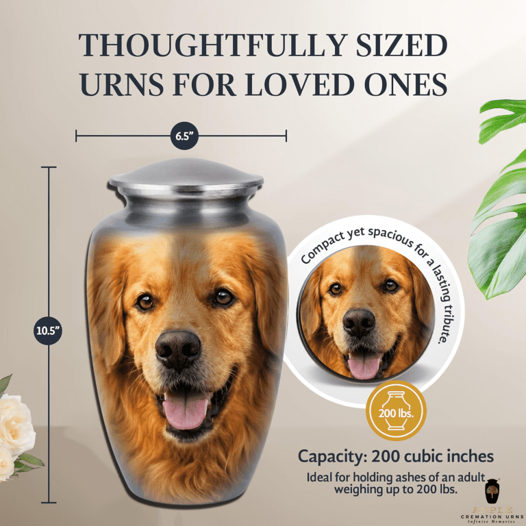 Large Dog Urn Golden Retriever Face Pet Cremation Urn Aluminum Ashes Memorial