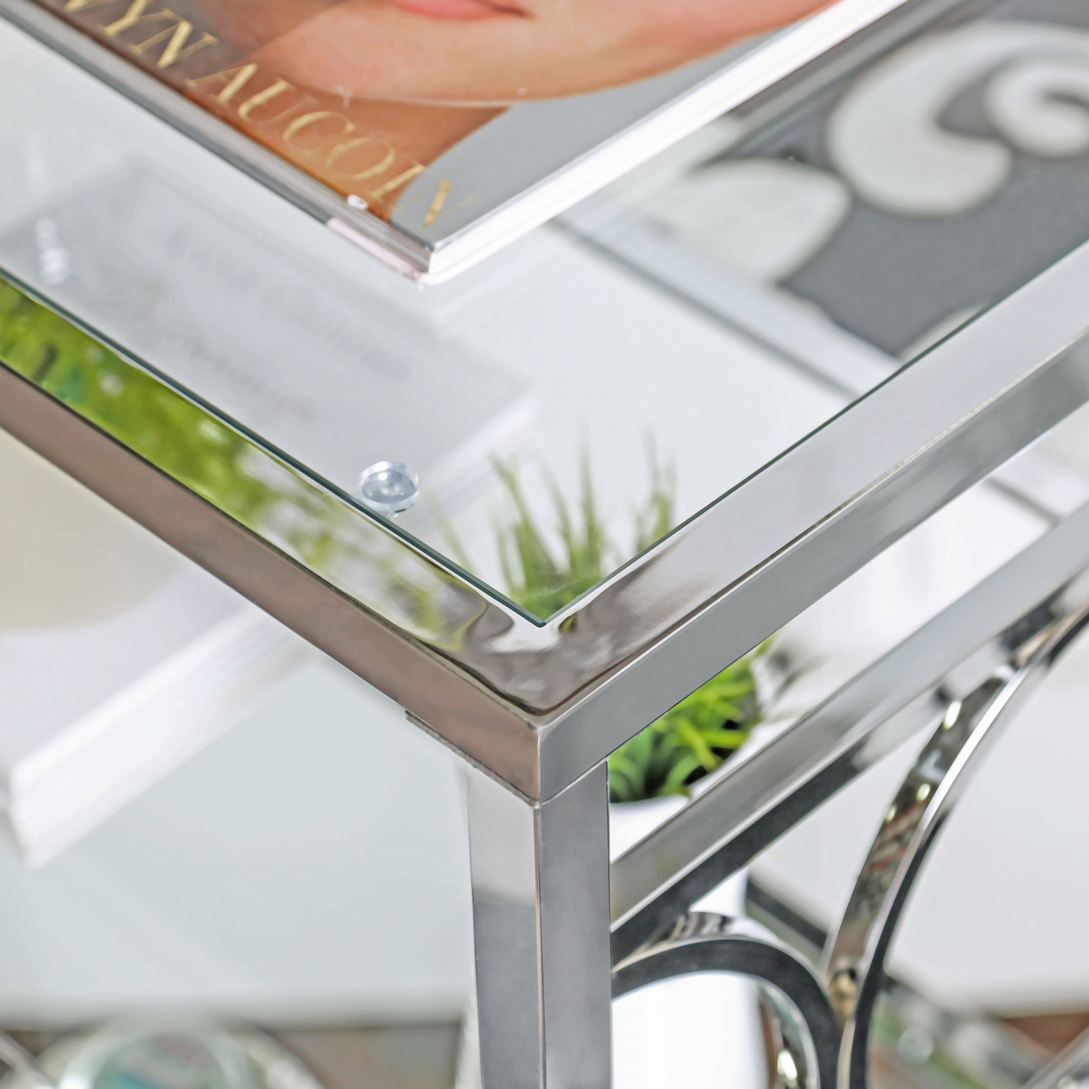 Furniture of America Hirsh Glass Top Coffee Table, Chrome