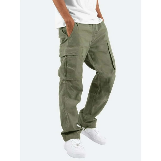 Pantalones Cargo Para Hombre 6 Bolsillos Skate Cierre Ancho Cordón