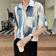 thumbnail image 2 of Camisa de hombre con bolsillo gráfico de media manga, camisas para hombre con botones, cuello casual asiático, ropa popular coreana, camisetas de marca baratas, XXL, 2 of 5