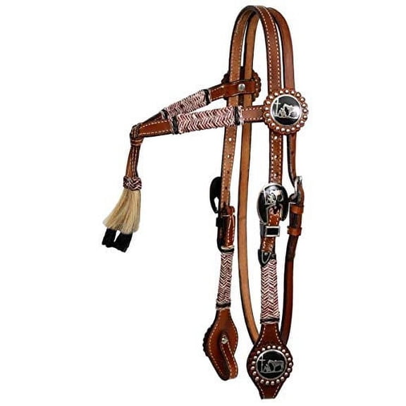 Showman Leather Futurity Knot Rawhide Braided Browband Headstall w/ Praying Cowboy Conchos & Reins