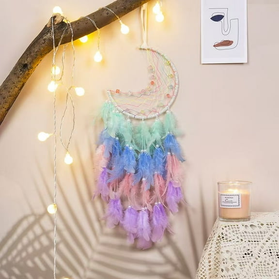 Moon Dream Catcher with Bell - Handmade Wind Chime, Home Door Decor, Car Hanging Ornament