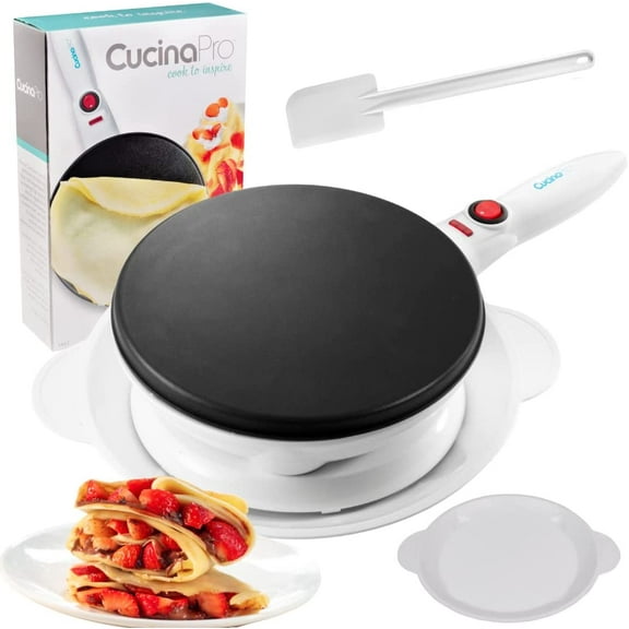 CucinaPro Cordless Crepe Maker - FREE Recipe Guide, Non Stick Dipping Plate plus Electric Base and Batter Spatula, Portable and Compact Baker, Unique Homemade Easter Morning Breakfast Treat or Gift