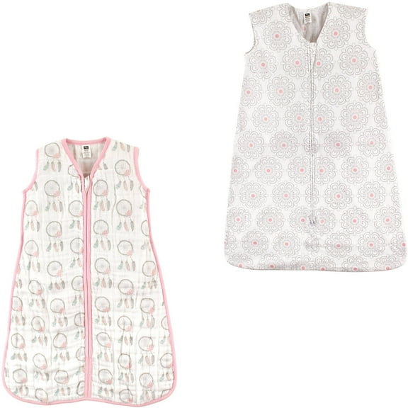Hudson Baby Girls' Wearable Muslin and Jersey Cotton Sleeping Bag, 2-Pack, Choose Your Color and Size