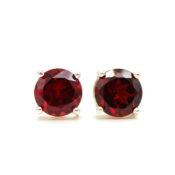 Women Red garnet Stud Earrings 925 Sterling Silver Solitaire Stud Earrings Birthstone Earrings Anniversary Gift 925 Silver-Earrings
