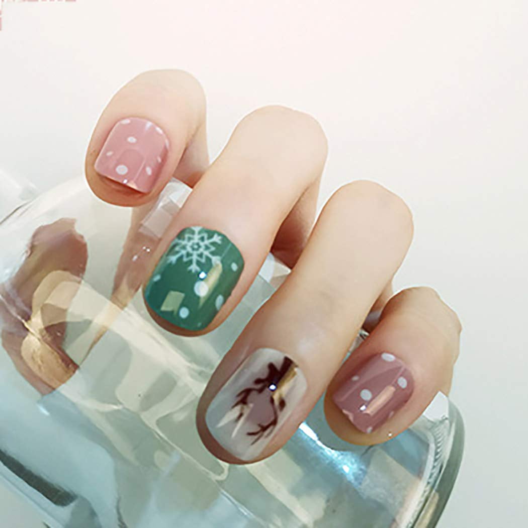 Glossy Squeare Press on Nails Short Snowflake Fake Nails Deer Antler Full  Cover Acrylic Nail Reindeer Christmas False Nails for Women and Girls 24PCS  - Walmart.com