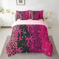 thumbnail image 2 of Feelyou Glitter Fashion Bowknot Bedding Comforter Set 7 Pieces, Pink Zebra Leopard Print Full Bedding Set, Dreamy Stars Galaxy Reversible Fitted Sheet Flat Sheet, Super Cozy Room Decor, 2 of 8