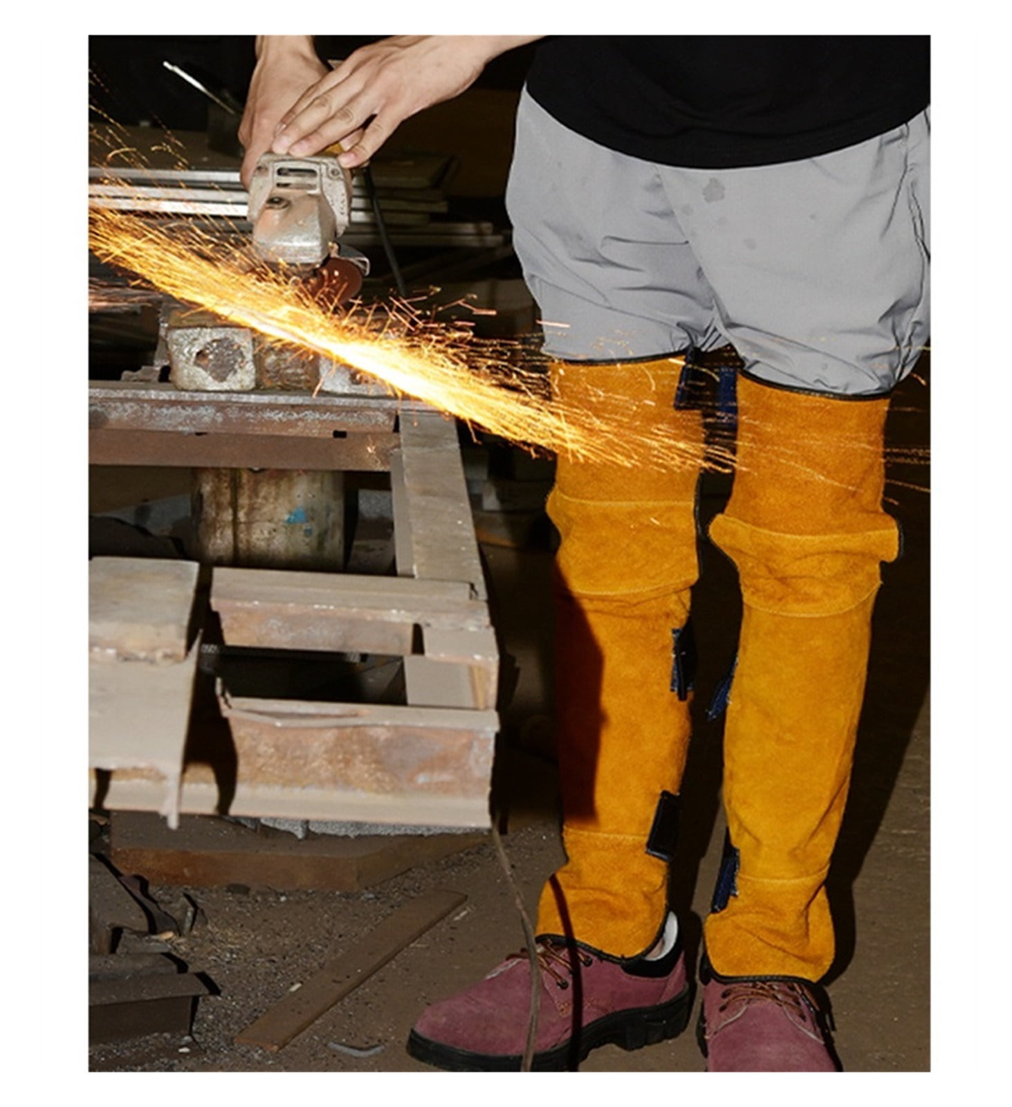 Long Velcro Welding Cover Shank Knee Pads Anti Scalding Flame Retardant Welder Leather Protection Leg Guards