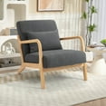 thumbnail image 2 of PAPROOS Mid-Century Modern Accent Chair, Velvet Fabric Arm Chair with Wood Frame and Pillow, Upholstered Armchair Comfort Reading Chair Lounge Chair for Living Room Bedroom Sunroom, Gray, 2 of 10