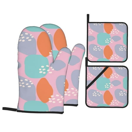 

Oven Mitts and Pot Holders 4 pcs Set Colorful abstractly pattern Heat Resistant Pot Holders Oven Mitts for kitchen Non-Slip Hanging Loop Oven Glove Potholders for Baking Cooking